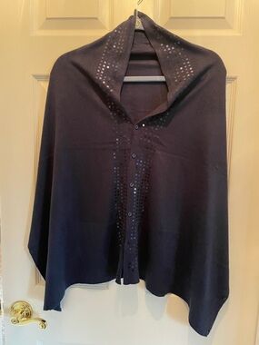 Embellished Navy Blue Button-Front Cape Simply Noelle